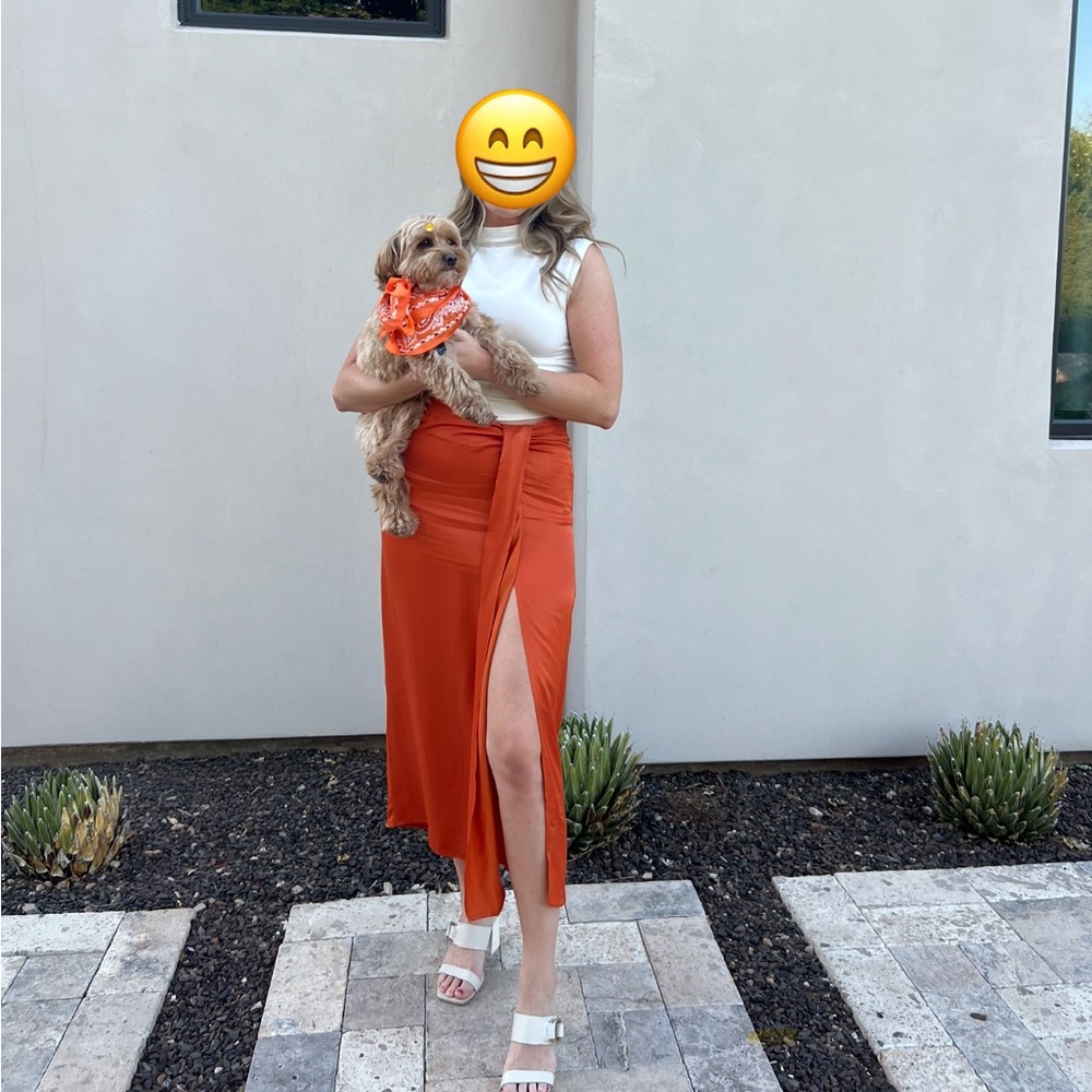 Rust orange silk skirt
